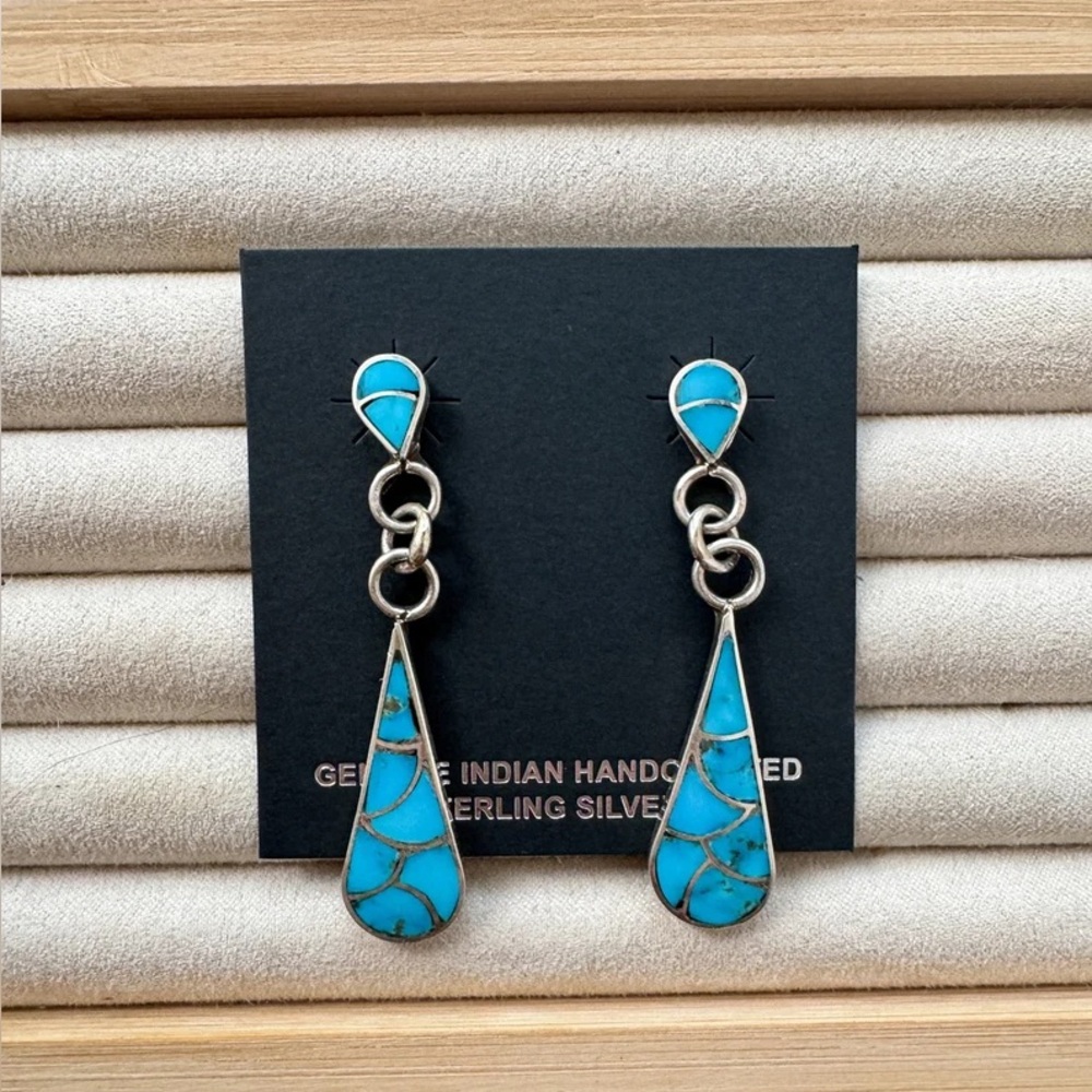 Zuni Turquoise Inlay Sterling Silver Earrings